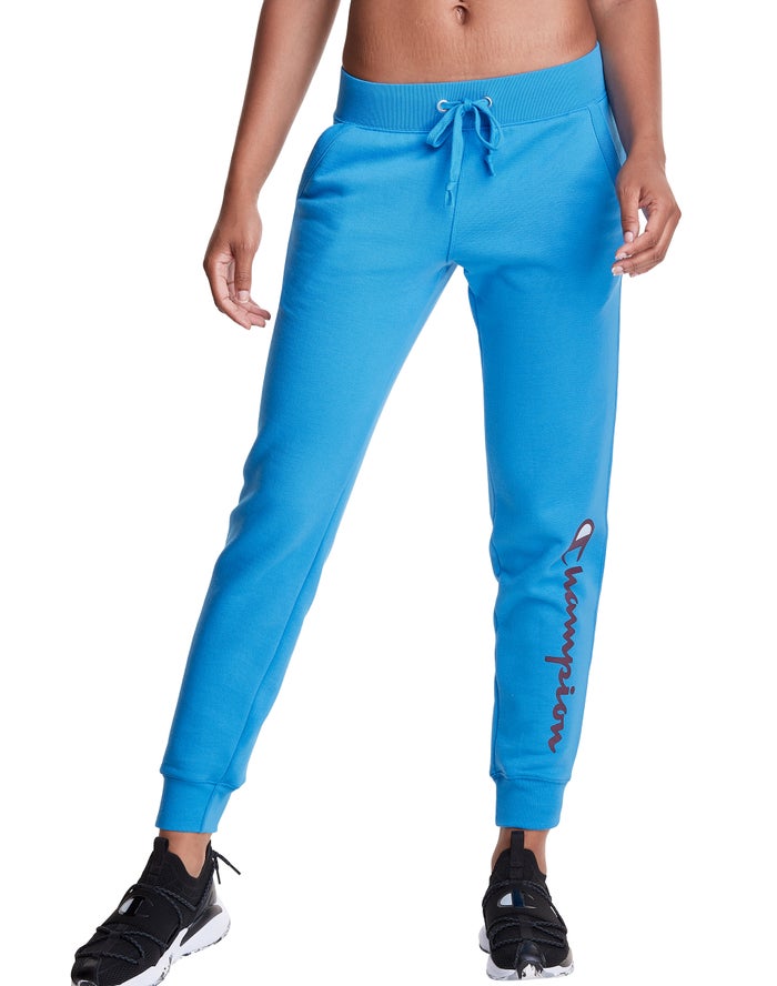 Champion Womens Joggers NZ - Powerblend Fleece Script Logo Blue ( 3497-AHJXS )